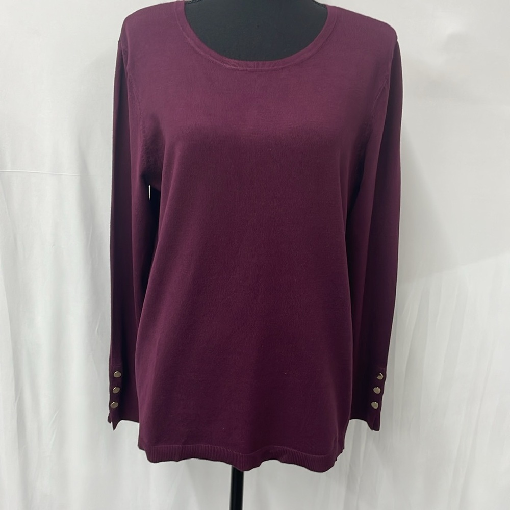 JM Collection crew neck long-sleeved lightweight sweater,plum, size Large, NWT